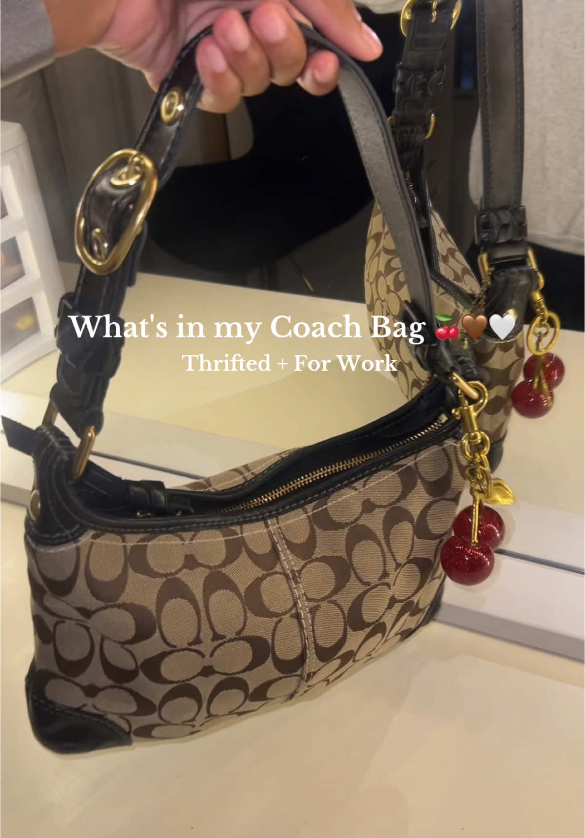 🍒🤎 Love her down #coach #coachpurse #whatsinmybag #coachcherry #fyp #thriftfinds #coachbag #hellokitty 