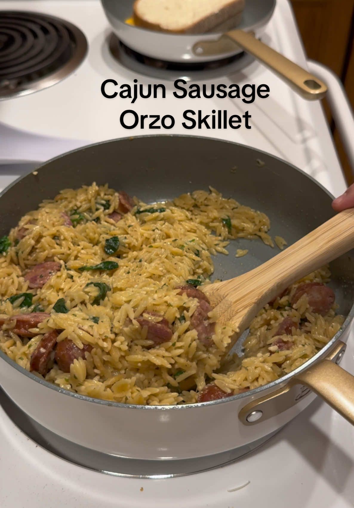 Cajun Sausage Orzo Skillet! #easydinner #EasyRecipe #easymeals #dinner #onepotmeals #cooking #DinnerIdeas #pasta 