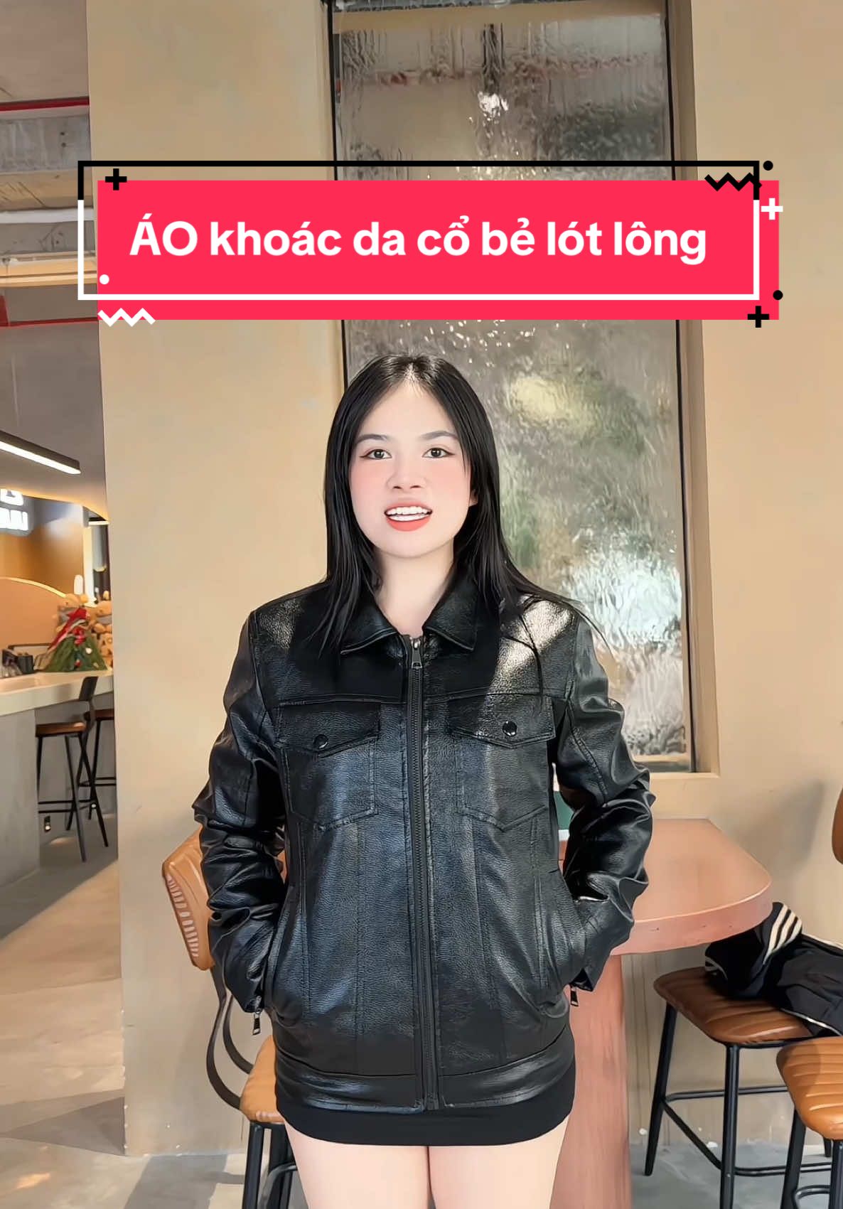 ÁO khoác da cổ bẻ lót lông