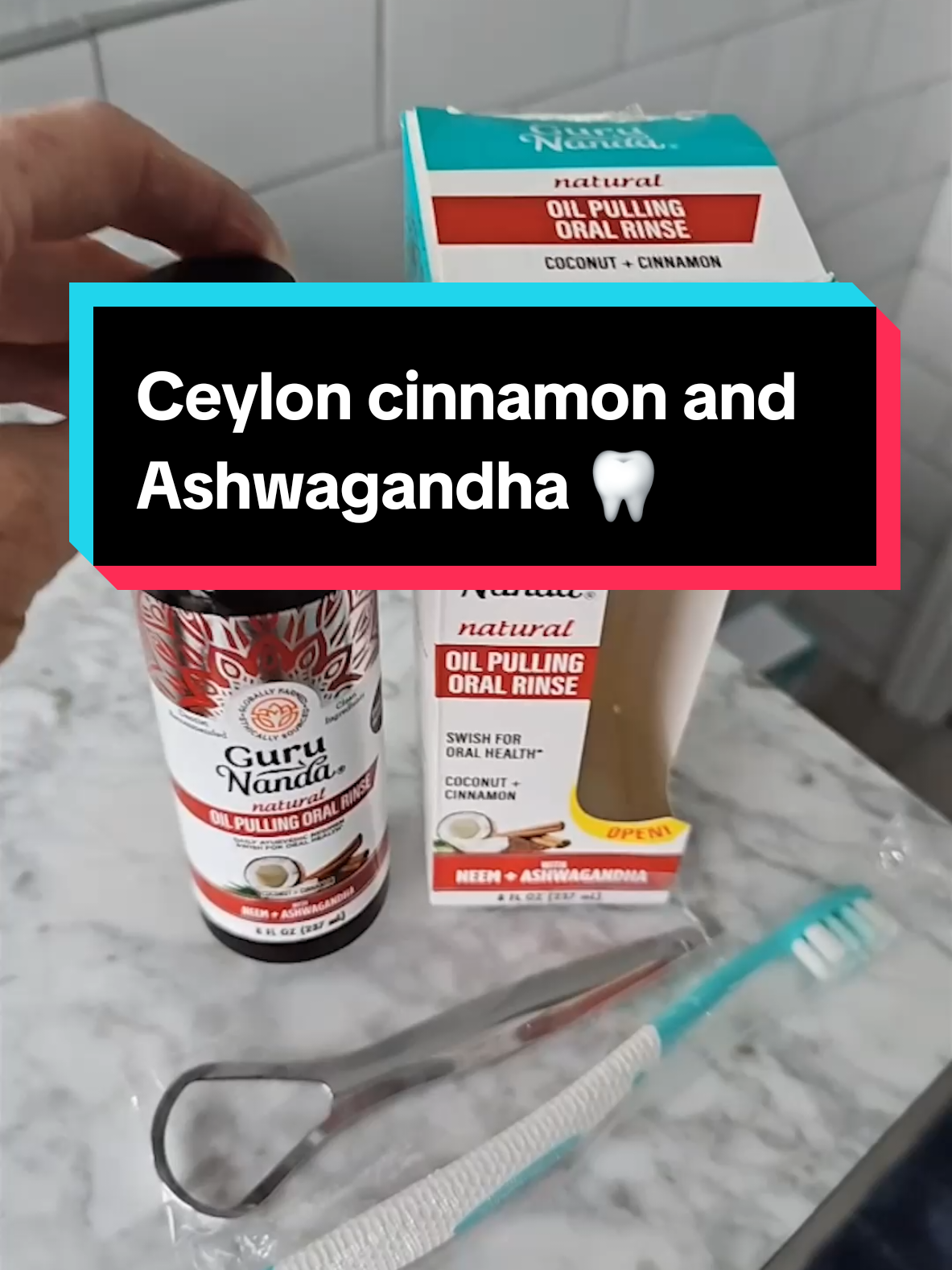 GuruNanda Ashwagandha and Neem with Ceylon cinnamon oil pulling formula. #guruchallenge #oralhygiene #oralhygienetips #gurunanda #tiktokshopyearendsale #dentalhygienist #oralhygieneroutine #newyearnewaura #toothhealth #oilpulling #oilpullingforteeth @Puneet Nanda bridge the gap @Pearl 🧷💙 