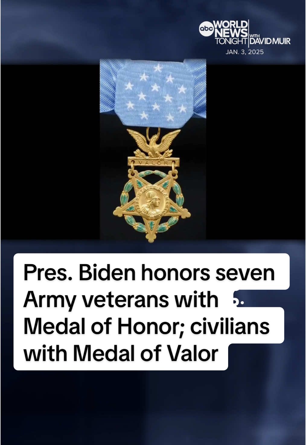 Courage and sacrifice were on display as Pres. Biden honored seven Army veterans with the Medal of Honor, the nation's highest military decoration. Biden also honored civilian heroes who put their lives at risk to save others with the #MedalofValor. Mary Bruce has more. 	