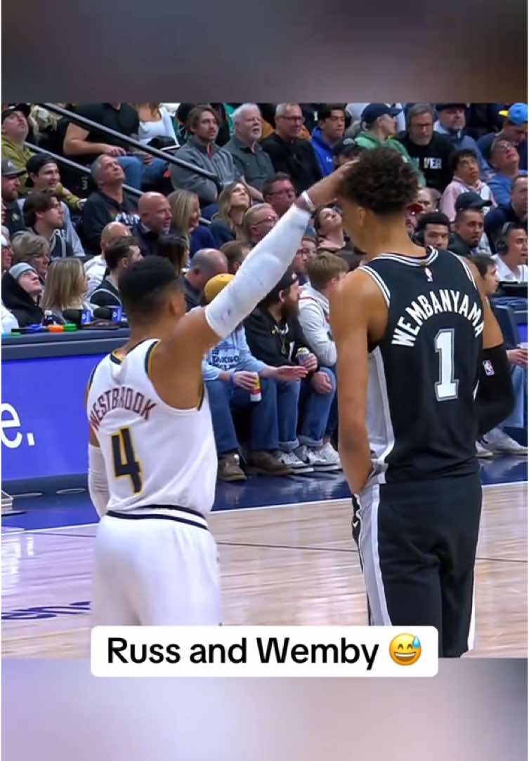 All love after these two exchanged words earlier in the game 🤣 #NBA #basketball #wemby #russellwestbrook 