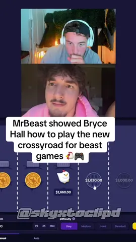 MrBeast showed Bryce Hall how to play the new crossyroad for beast games 🐔🎮 #fyp #crossyroad #mrbeast #brycehall 