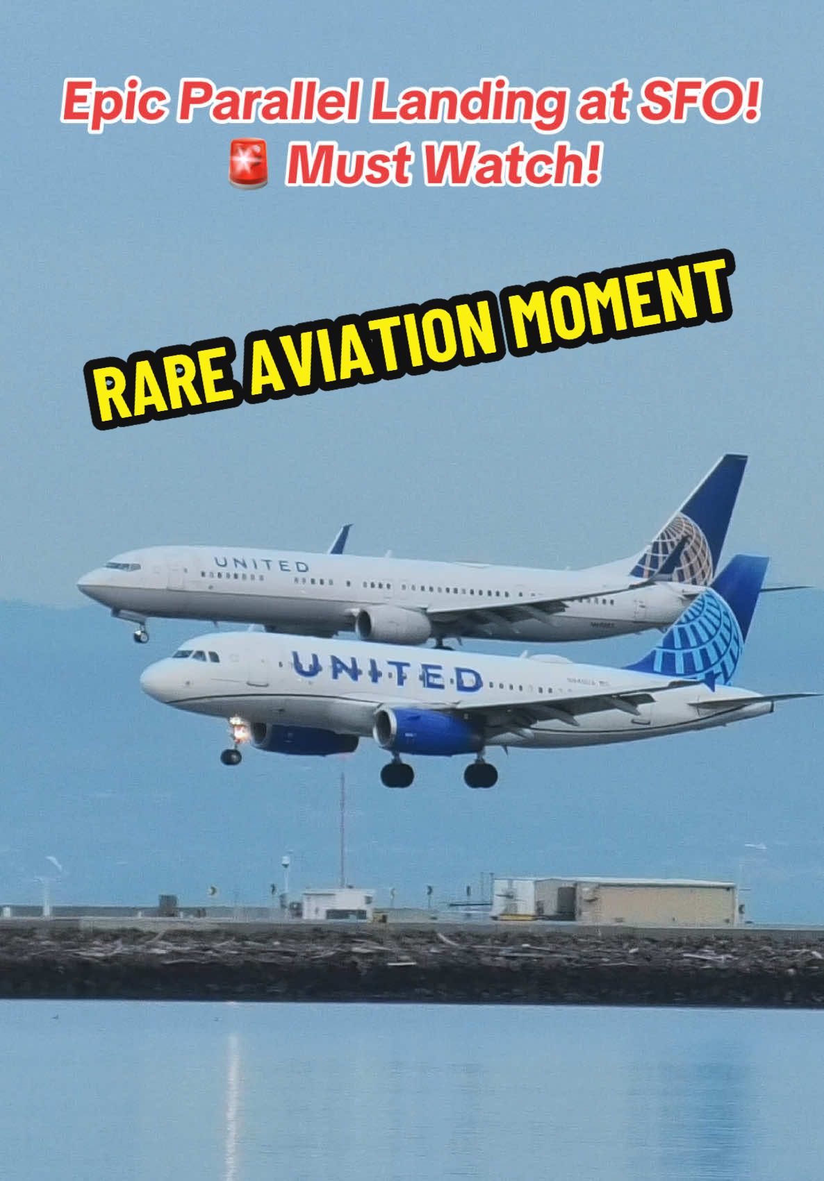 RARE AVIATION MOMENT 🚨 MUST WATCH 🛬🛬 Unbelievable Parallel / Double Landing at SFO #avgeek #planespotting #viralvideo #aviation #sanfrancisco #fypシ #planelovers #unitedairlines 