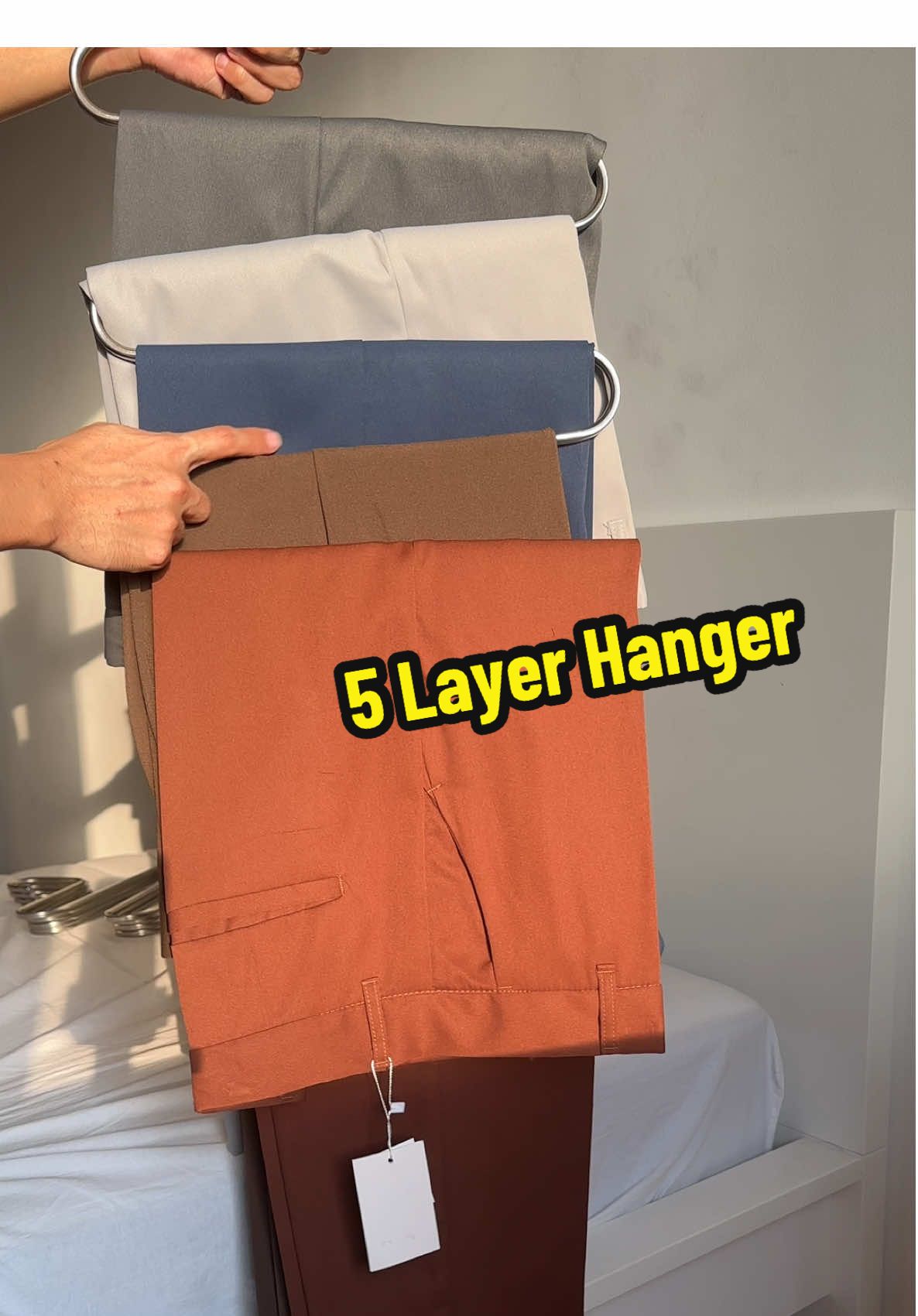 5 Layer Multifunction Hanger for pants, clothes, and even towels! #fyp  #5layerhanger #hangersforpants #pantshanger #hangers 