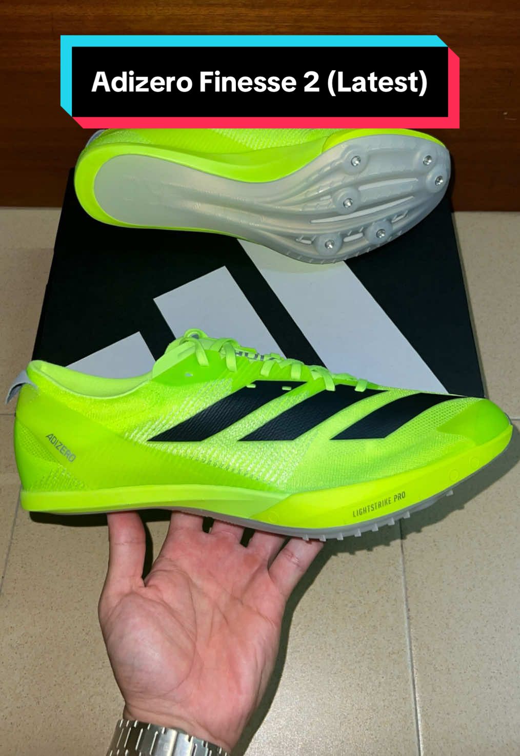 Adidas Adizero Finesse 2 'Neon Green'. Performance Spikes!. Menyala di kaki abang.  #spikesmalaysia #trackandfield #ucopspikes #fyp #100meter #adidas 