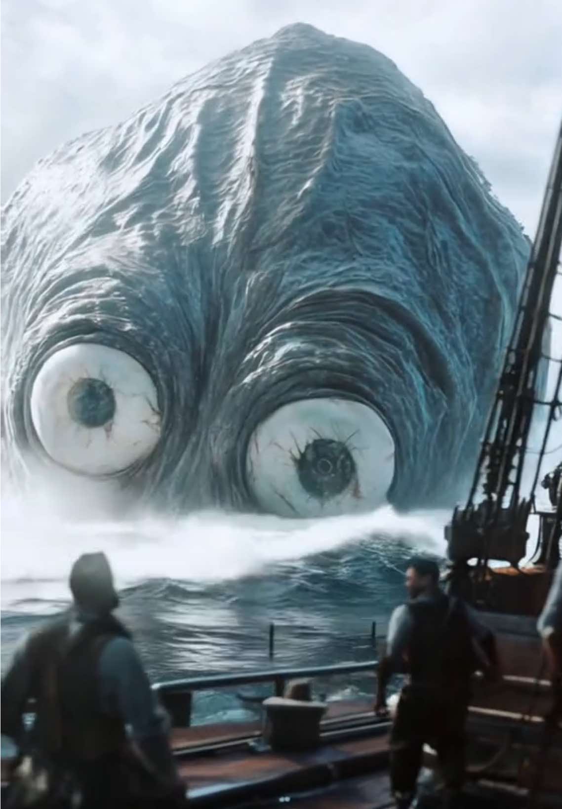 A giant sea monster suddenly emerges next to a sailing ship! “Who dares disturb my slumber?” #aiartwork #scifi #originalvideo #fyp #aiartcommunity #createwithai #scifiart #seamonster #ai 