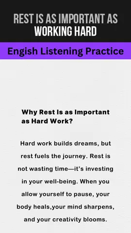 why rest is as important as hard work? #readingchallenge #learnenglish #improveyourenglish #motivation #listeningpractice #hardwork #rest 