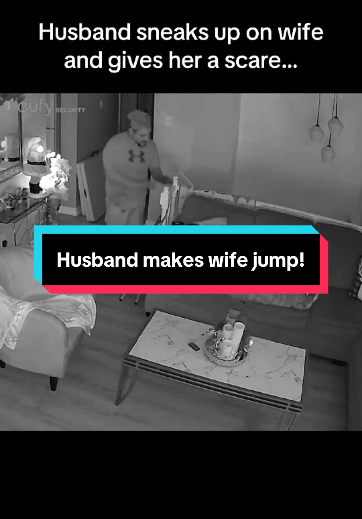 Wait for it…😅👌 #fy #fyp #securitycamera #caughtoncamera #homesecurity #couplegoals #camera #scary #wholesome #husband #wife #jumpscare #funny 