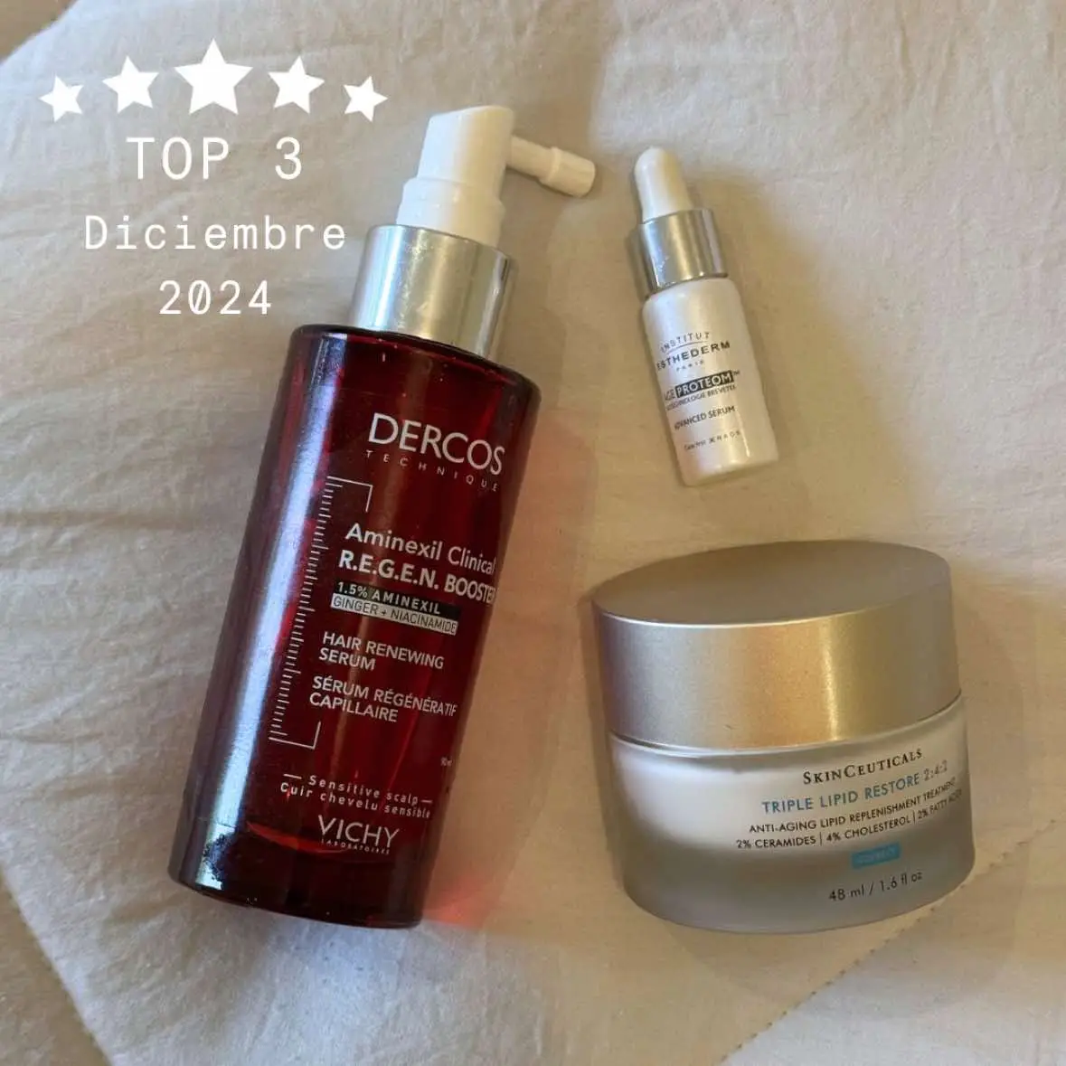 Último top 3 del 2024, estos son los productos que probé y estuve utilizando el último mes que les doy MIS CINCO ESTRELLITAS✨ #derma #skincare #skincareroutine #SkinCare101 #skincaretips #vichy #skinceuticals #esthederm 