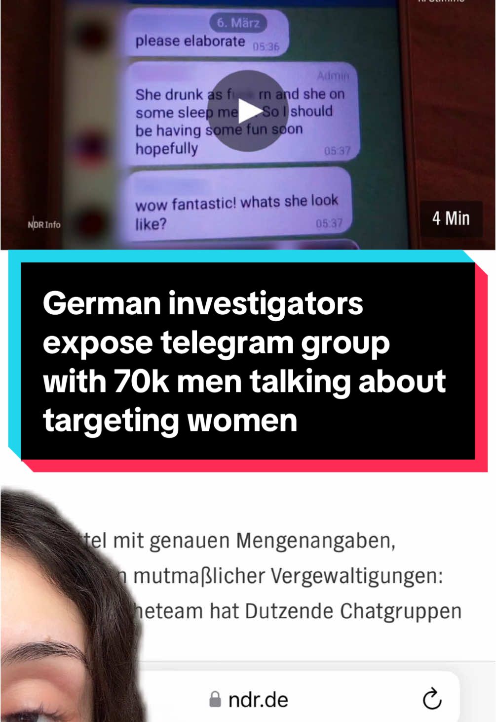 German investigators and journalists have exposed a telegram groupchat with 70.000+ members. This groupchat is for men to talk about and plan on how to target and hurt the women and girls in ther lives #fy #fyp #foryou 