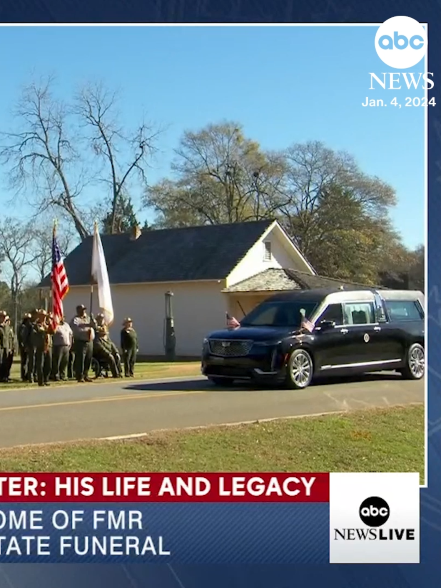 The motorcade carrying former President Jimmy Carter's casket passed his childhood home in Plains, Georgia, on the way to Atlanta. A bell ceremony took place to honor the former president, ringing 39 times in honor of the 39th president. #news #abcnews #jimmycarter