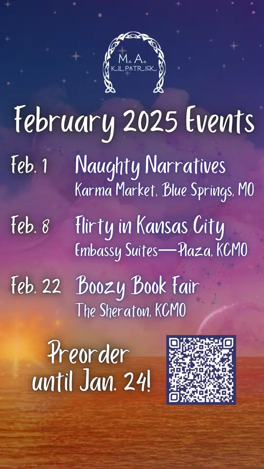 My completed trilogy combines urban and high fantasy set in Kansas City, Ireland, and the Fae home world. There are Irish elemental Fae and hilarious animal familiars, including a smartass phoenix with no filter. Actual monsters and dragon-shifting gods round things out nicely. If you’re planning to attend any of these events, make sure to preorder to guarantee availability. Check out my 🔗🌳 or website!te for details. #makilpatrick #hiddenelements #huntedelements #hallowedelements #irishmythology #themonstersarecoming #meetthegods #completetrilogy #preorder #flirtyinkc #naughtynarratives #boozybookfairkc