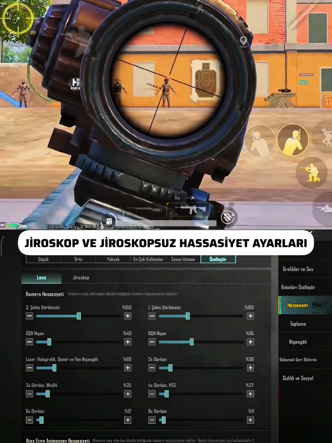 Jiroskoplu Ve Jiroskopsuz Hassasiyet Ayarı Pubg, 1 saat önce atılan hassasiyet ayarı, Hassasiyet Ayarı #jiroskopsuz #HassasiyetAyarı #gametips #PUBGMobile #OyunAyarları #kaplanesport #Jiroskop #jiroskopluhassasiyet 