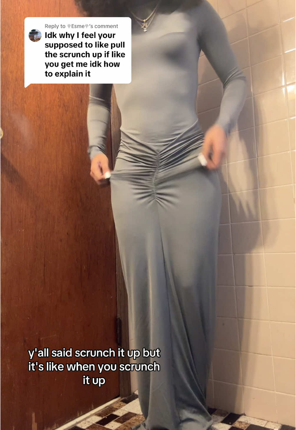 Replying to @𖣂Esme𖣂 idk about scrunching the dress up it lokk weird 😭😭 #dresses #dresstryon #longdresses #longdress #fashionlookbook #tiktokshopnewyearnewaura #mademyyear 