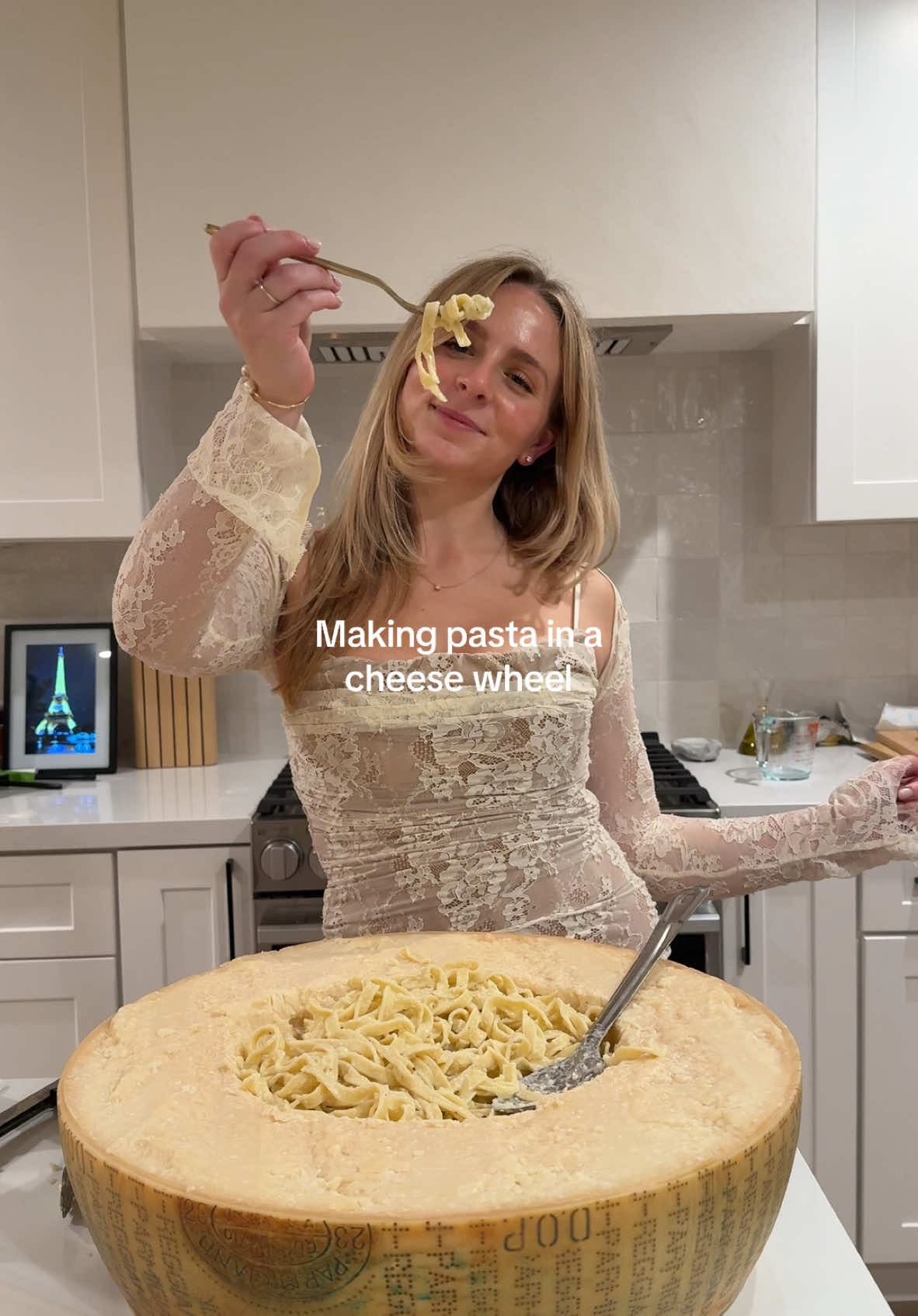 Making pasta in a cheese wheel from Italy 🍝🧀 my dream pasta!!!  #pasta #cheese #cheesewheel #cheesewheelpasta #homemadepasta #homemade #parmigiano #parmigianoreggiano #viralcheesewheelpasta #truffles #trufflepasta #hosting #dinner #dinnerparty 