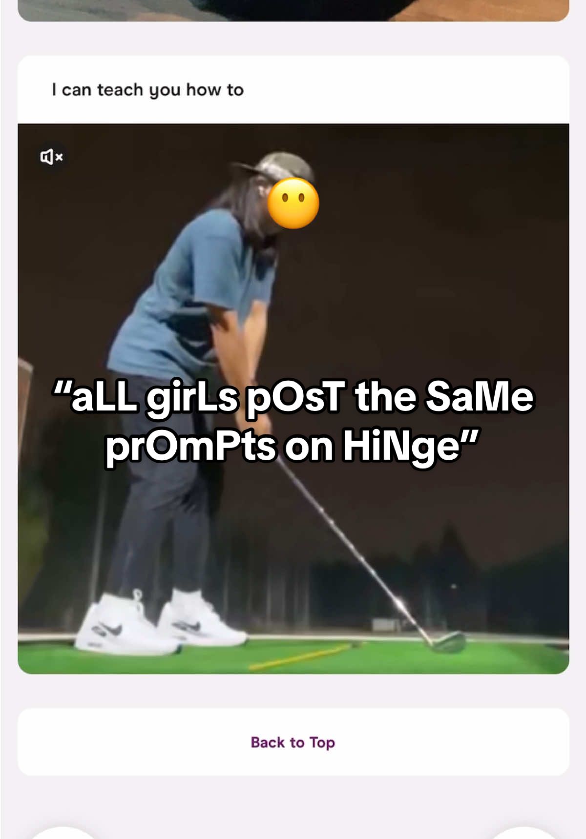 i just want to know if guys think girls care about their golf swings bc i think the answer is probably not yes????? ladies????? thoughts???????????? (i mean i totally care but totally not by choice) ((also ive been collecting these videos for a while and never posted this so if you see someone youre dating, this is probably an old video pls dont panic!!!!!)) #hinge #golf 