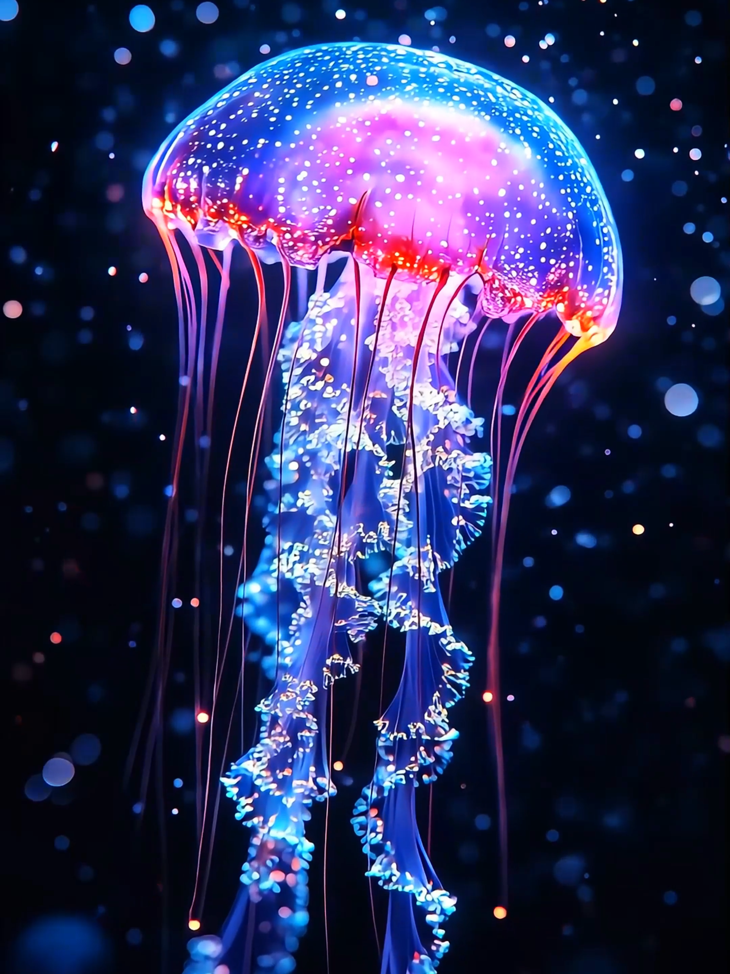 Live Wallpaper 4k :  🌊🪼 Check out this mesmerizing luminous jellyfish floating in the deep ocean! Its vibrant colors and glowing tentacles create a magical and ethereal underwater spectacle. Simply captivating! ✨ #jellyfish #livewallpaper4k #2025 #Nature