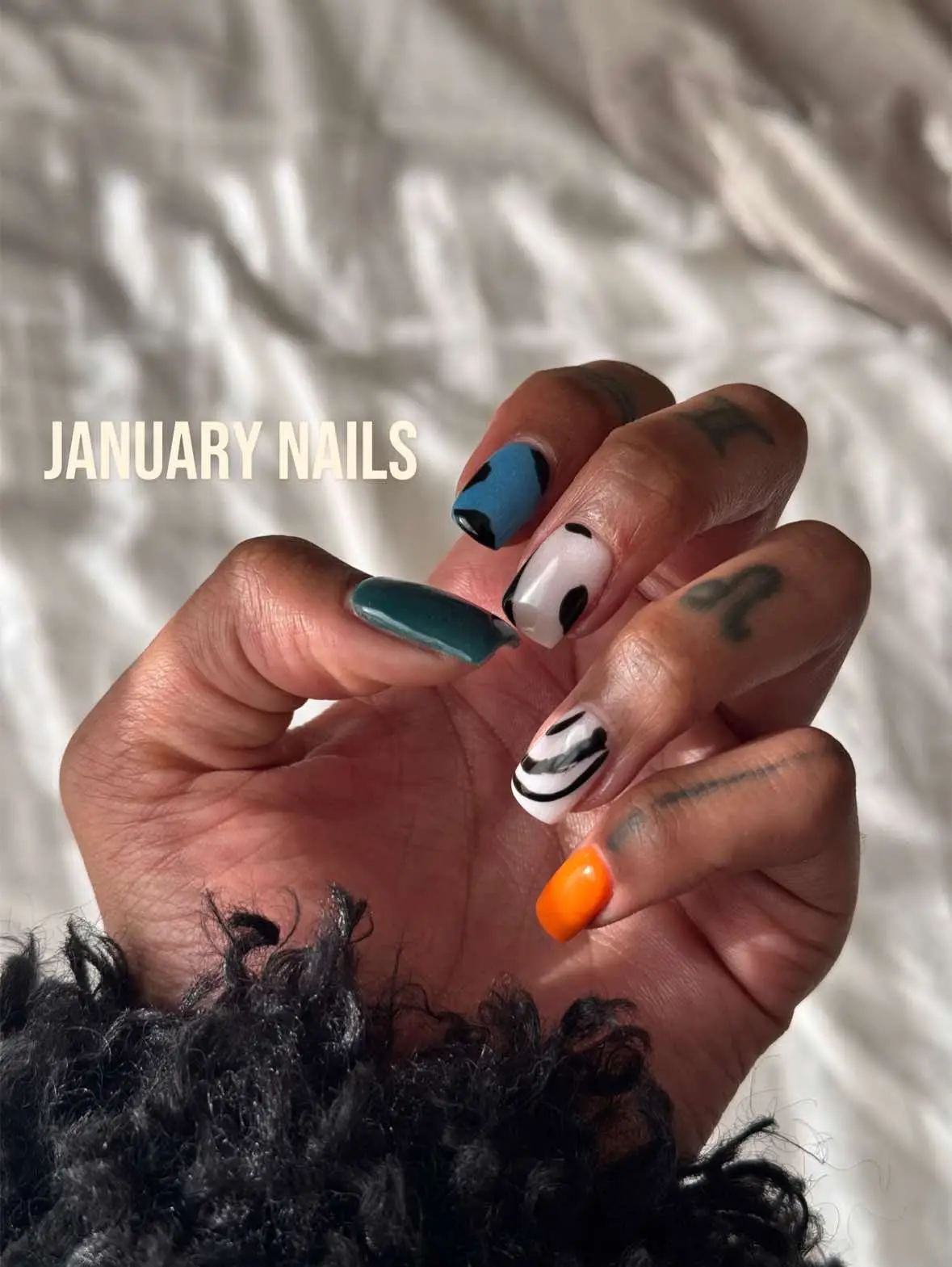 Fun January nails! Will definitely try and post my monthly nails like I use to 🤍 #sahm #blacksahm #momtok #fyp #newyear #januarynailinspo #nailart 