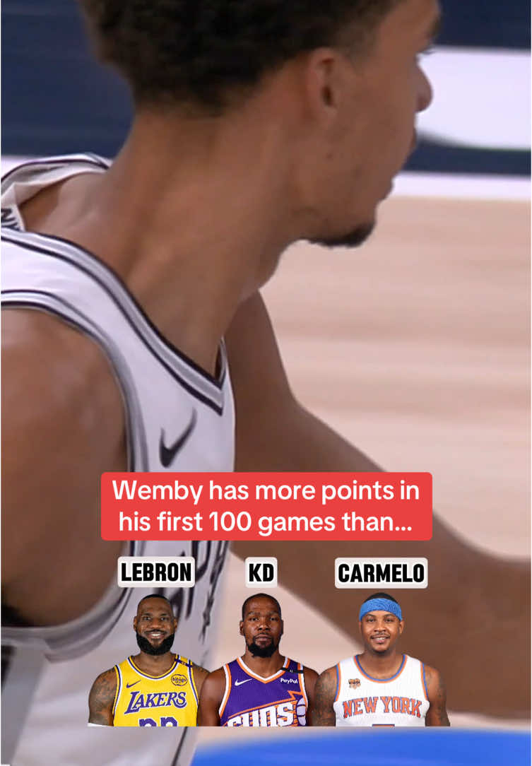 Wemby has scored 2,273 points in his first 100 games 🤯 #nbabasketball #wembanyama #lebron #kevindurant #carmeloanthony 