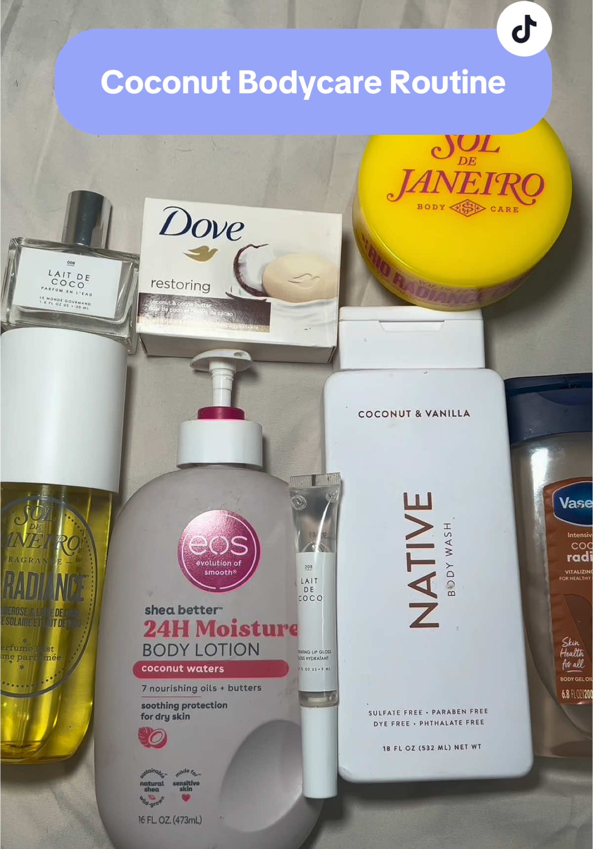 This coconut themed body routine was so delicious. Everything just added a layer of scent that lasted. Products @Dove Beauty & Personal Care @Native @Sol de Janeiro @eos Products #showerroutine #howtosmellgood #bodycareroutine #hygieneroutine #coconut #smellgoodfeelgood 