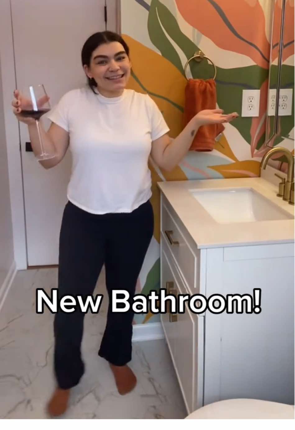 Have you tried peel and stick wallpaper?  I’m so honored to partner with @LoveVsDesign to update our bathroom into a funky oasis 🌴🍊🛁  Two years ago, when I renovated our full bathroom I really wanted it BRIGHT and white! But now it’s BRIGHT and full of LIFE✨🐚 Pattern: Abundant Nature   Colors: powder, nude, salmon, aloe, burnt, basil, glow, gemstone, tidal  Texture: Smooth #bathroomupdate #peelandstickwallpaper #wallpaper #wallpaperdesign #lovevsdesign #maximalism #funkyinteriors #homediy #diybathroom