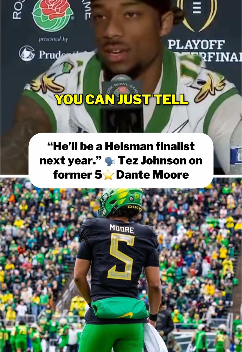 “We can put the 2s in at practice and they go out there and look just like the 1s.” 👀 HIGH praise for Dante Moore from Tez Johnson. #cfb #CollegeFootball #footballtiktok 