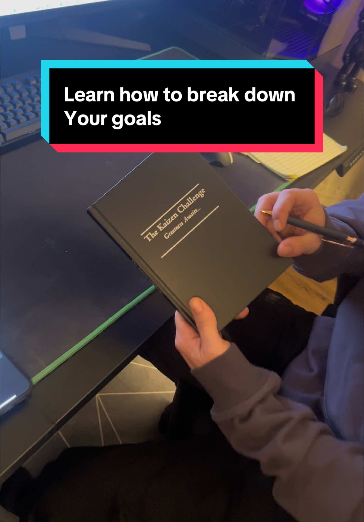 Lofty goals can be overwhelming, this kaizen challenge book helps break down your goals day by day to help you succeed. Grab it and change your life. #consistencyiskey #kaizen #kaizenchallenge #kaizenchallengebook #goals #dreams #aspirationsinlife #overwhelmedbylife #stressedout 