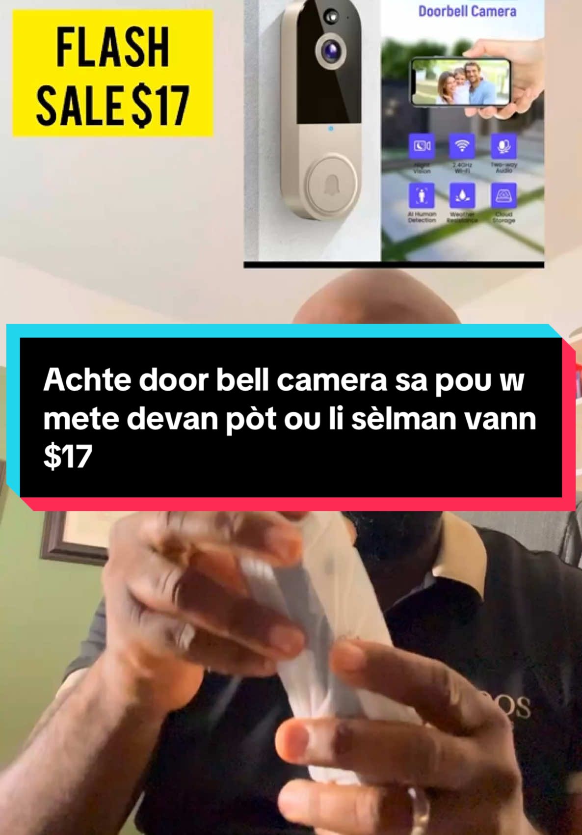 Achte door bell camera sa pou w mete devan pòt ou li sèlman vann $17  #TTSlevelup #doorbell #doorbellcamera #doorbellcameravideos 