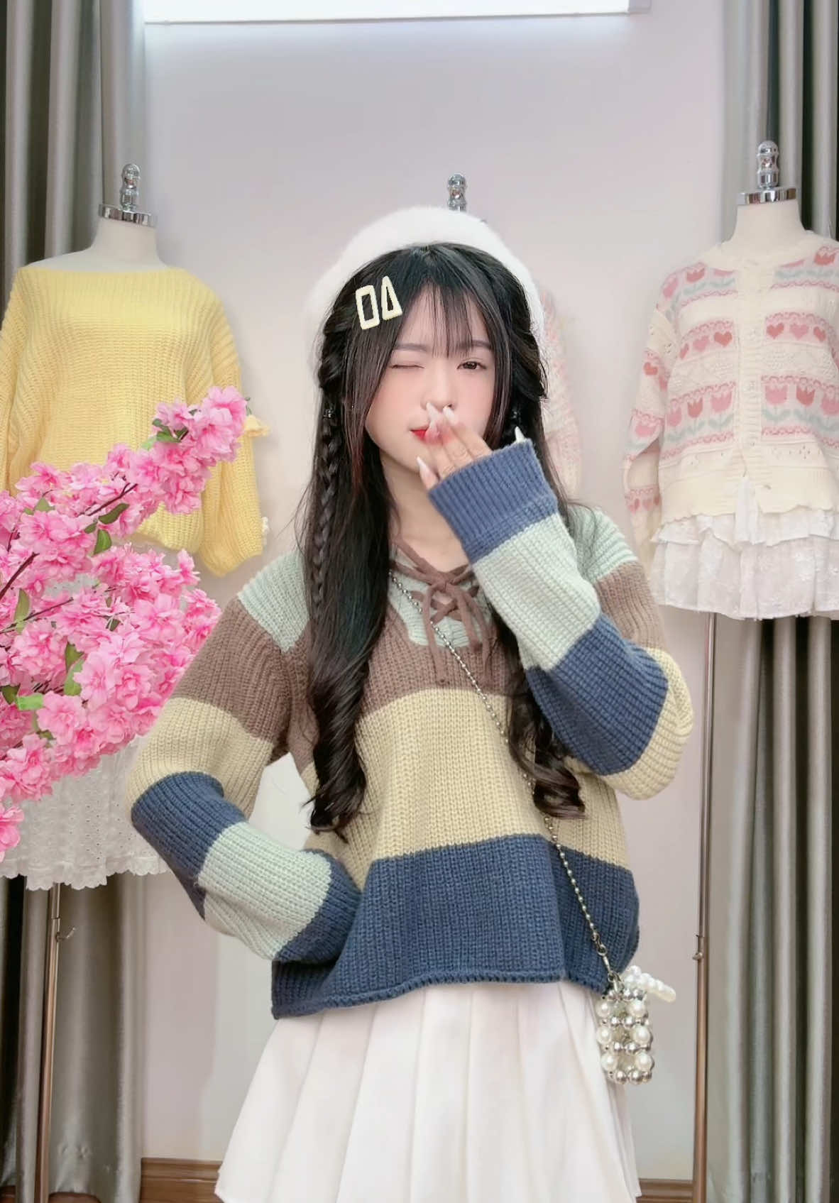 Áo len kẻ đan dây bên mình xả kho ạaa 🎀🐻🍃🥰✨🌈 #xuhuong #viraltiktok #aolen #kozoda #xakho 