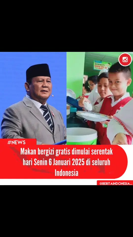 Program Makan Bergizi Gratis (MBG) akan dimulai serentak pada hari Senin, 6 Januari 2025 dengan 937 dapur yang disiapkan untuk beroperasi di seluruh Indonesia. Kepala Biro Hukum dan Humas Badan Gizi Nasional, Lalu Muhammad Iwan Mahardan, menjelaskan bahwa dapur-dapur ini akan difokuskan di luar Pulau Jawa untuk menjangkau daerah tertinggal, terpencil, dan terluar (3T). Sasaran utama program adalah anak-anak, ibu hamil, dan ibu menyusui, dengan target penerima awal sebanyak 3 juta orang. Setiap dapur akan melayani 3.000–3.500 penerima manfaat, mulai dari usia 5 tahun hingga tingkat SMA, termasuk ibu hamil. Kepala Badan Gizi Nasional, Dadan Hindayana, memastikan bahwa persiapan sedang dilakukan agar program ini dapat diluncurkan sesuai jadwal pada 6 Januari 2025, meskipun Presiden Prabowo sebelumnya berharap pelaksanaannya dapat dimulai lebih awal pada 2 Januari 2025. Gimana menurut kalian?🤔