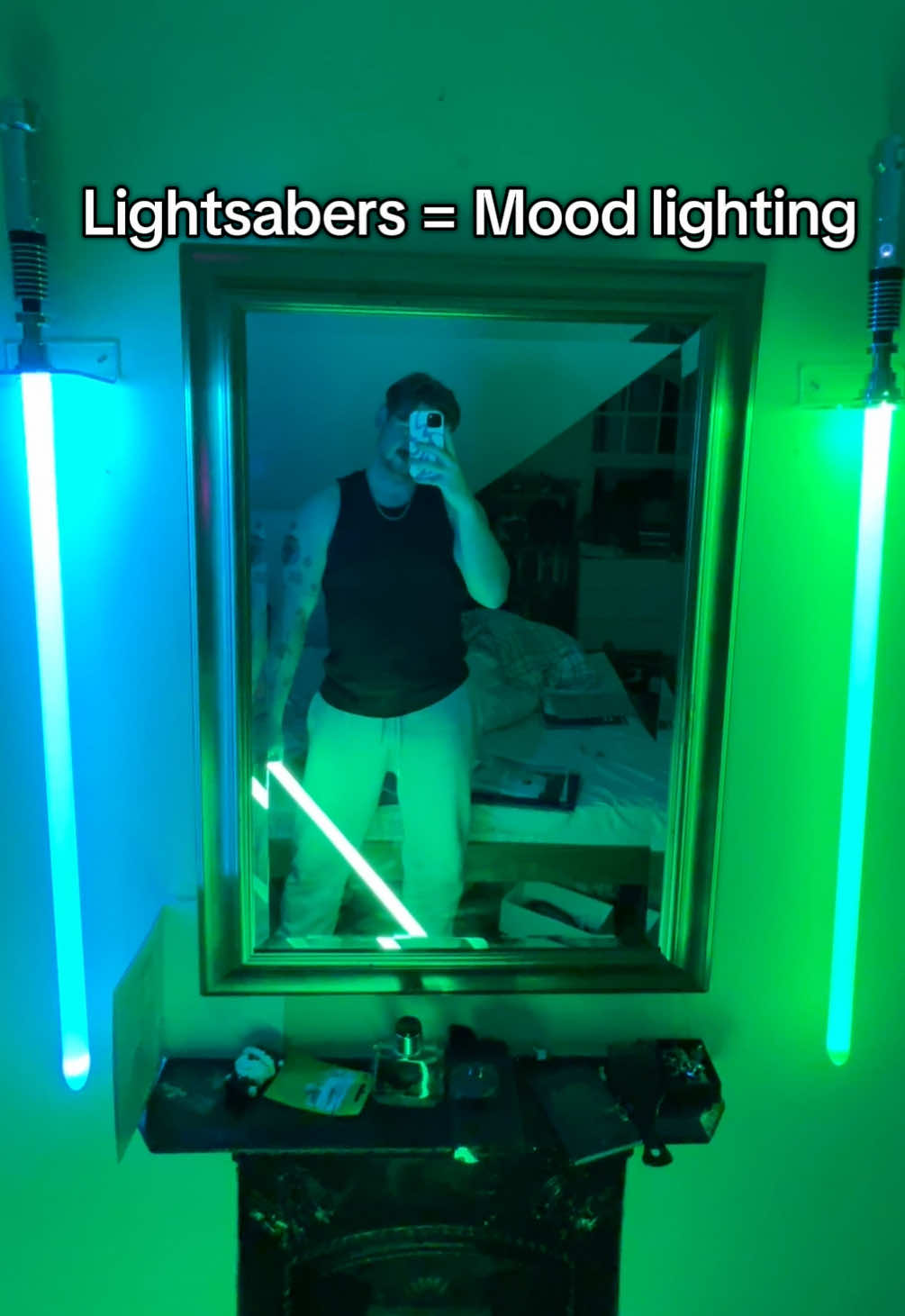 Nothing better than some display sabers! Left one from @ARTSABERS Right one from @SaberTheory  #starwars #starwarsfan #starwarstiktok #lightsabers #lightsaber #lighting #wallmounted #bedroomdecor #lightingdesign #sabertheory #artsabers #artsaber #sabertiktok #saberswing #saberflow #neopixel #neopixellightsaber 