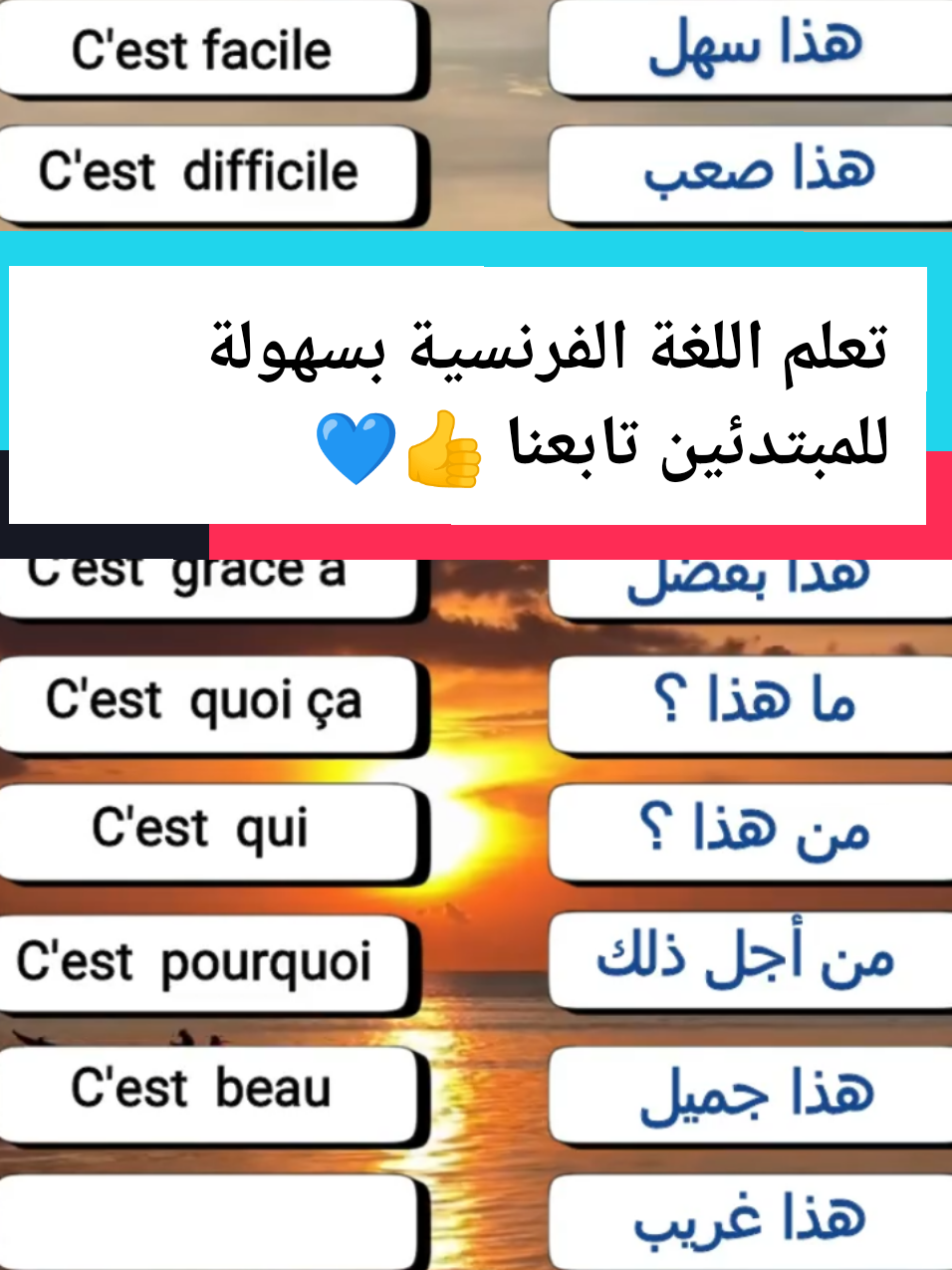 apprendre facilement le français تعلم اللغة الفرنسية بسهولة  #ArabTikTok #tikto #تعلم_الفرنسية_للمبتدئين #تعلم_الفرنسية #تعلمالفرنسيةبالدارجة #تعلمالفرنسيةللمبتدءين #apprendrelefrançais #apprendre #lafamille #laphrase #lesjoursdelasemaine #العائلة #الفرنسية_بطلاقة #الفرنسية #مفردات #مفرداتبالفرنسية #vocabulairefrançais