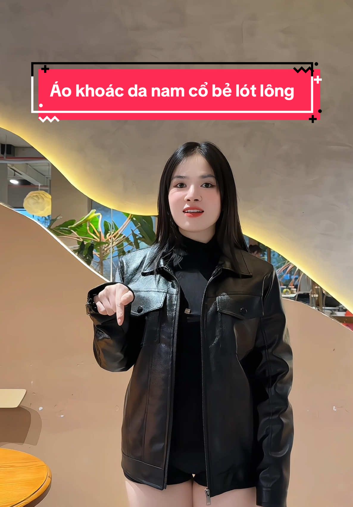 Áo khoác da nam cổ bẻ lót lông