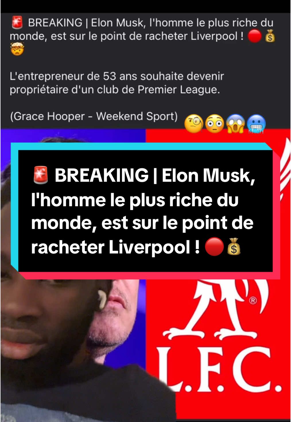 🚨 BREAKING | Elon Musk, l'homme le plus riche du monde, est sur le point de racheter Liverpool ! 🔴💰🤯 L'entrepreneur de 53 ans souhaite devenir propriétaire d'un club de Premier League.  (Grace Hooper - Weekend Sport)