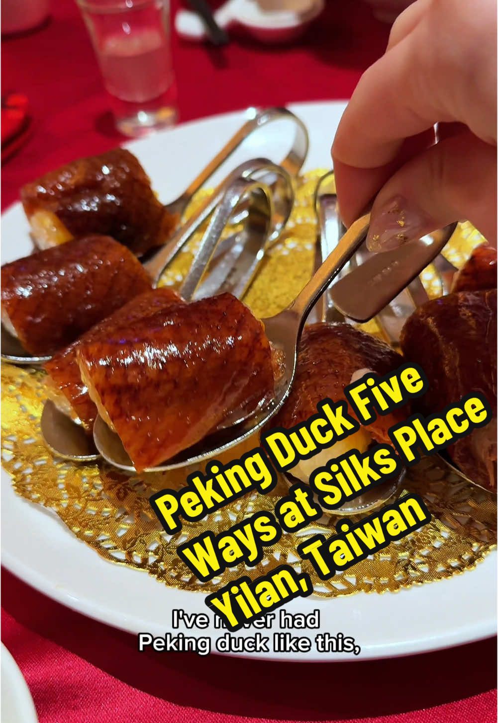 I’ve never had Peking duck like this, and I can see why it’s considered some of the best in Taiwan. Served five-ways, my favorite was the duck nigiri with crispy duck skin, melted cheese, and seasoned sushi rice. The luscious duck fat just coats your tongue. Yilan is known to have the best scallions in Taiwan, so the scallion pancake duck wraps were so flavorful. And the more traditional thin wraps, which I preferred, were also made with local scallion.  And there’s more. The rest of the duck went into an umami rich three-cup duck clay pot and a hearty duck bone soup. This is Red Lantern inside the luxurious Silks Place hotel in Yilan, Taiwan, about an hour outside Taipei. 📍Red Lantern, Silks Place Yilan, Taiwan 🇹🇼 #pekingduck #taiwanfood #taiwantravel 