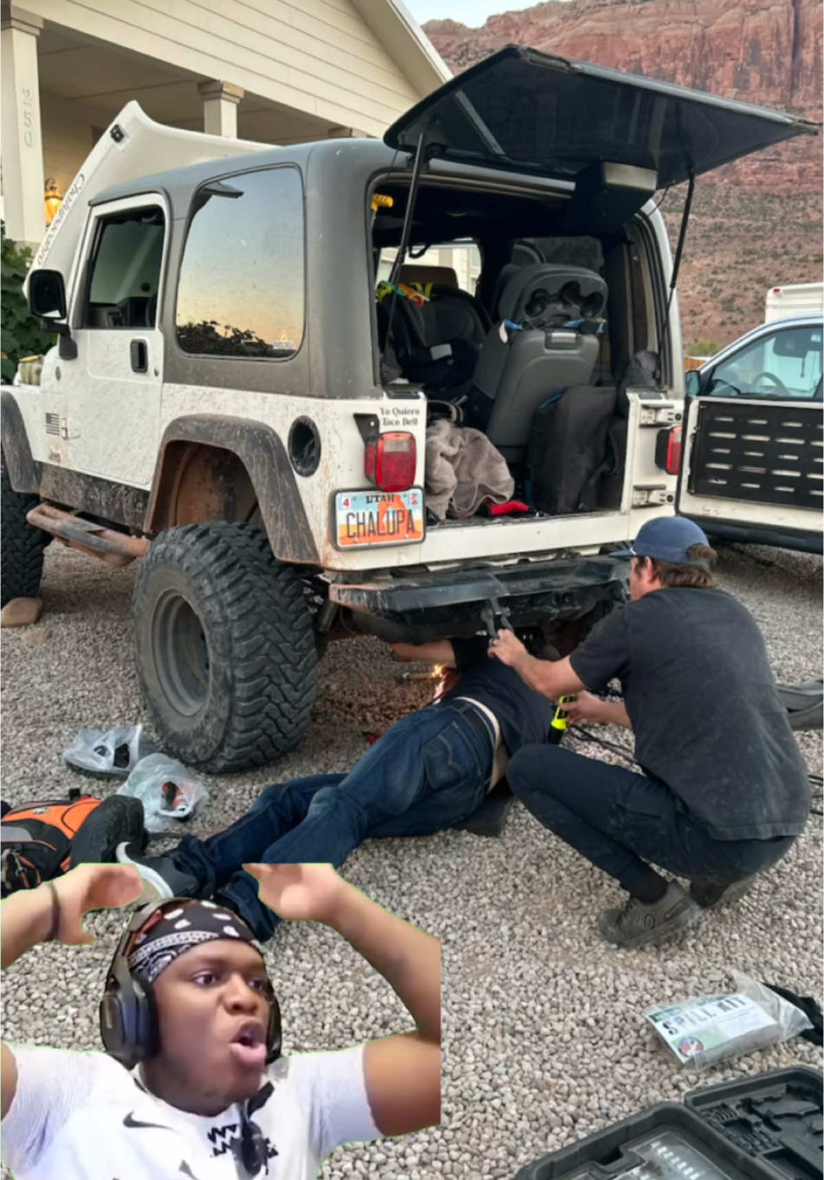 Tough break for the TJ. Turns out you can’t pull a Dodge 3500 Dually up a hill 🤣 . . . . . . #OIIIIIIIO #jeep #jeepjt #jeepnation #moabutah #jeeplife #jeepsoftiktok #4x4 #jeeptj #wrangler #dirtnation #jeepstuff #offroad #offroadtiktok #toughbreak #fixit #rockcrawler #jeepin #adventure #jeepwrangler #slickrock #4x4offroad #jeepjeep #broken #repair #mechanic #oof #ringandpinion#leftthechat #tacobell #chalupa 