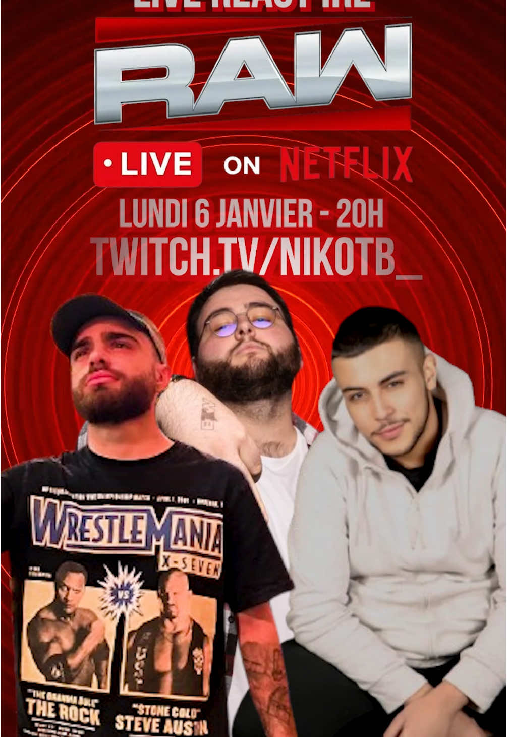 ANNONCE SPÉCIALE |   🗓️ Demain 20h en direct, soirée spéciale RAW sur Netflix avec le frérot (ou plus) @REDABYB ❤️ L'HISTOIRE EST EN MARCHE!! On va react à ça ensemble!!! (Ah et avec @Mouillou 🪐 aussi) 👀  #WWE #catchfr #nikotb #wwefr #wwefrance #wwetiktok #wweonnetflix @WWE 