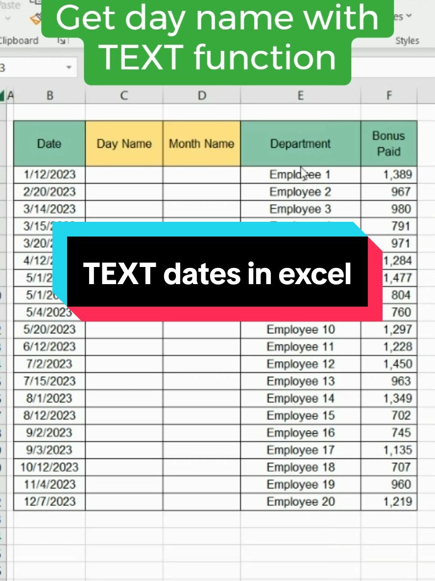 Use TEXT formula to describe dates in excel 📅 #exceltricks #exceltips #googlesheets #calendar #excelmaster 