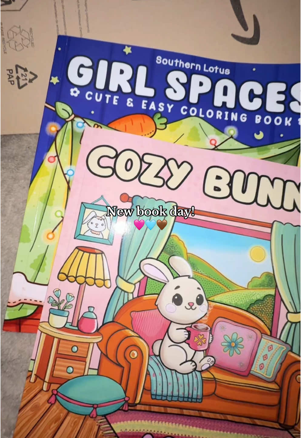 New book day, follow @Mel ✨ to see finished pages 🥹 Books are by @Southern Lotus Coloring and @Cozy Welt  #2025 #myjourney #dontletthisflop #goviral #newbooks #BookTok #girlspaces #cozybunnies #fyp #coloringbook 