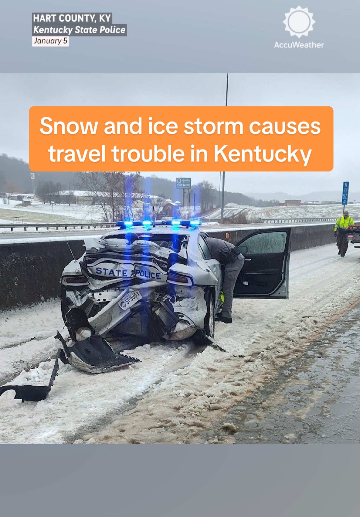 Snow and ice are creating dangerous travel conditions in Kentucky on Sunday. ⁣ ⁣ A state trooper was hit on Interstate 65 in Hart County. The trooper was taken to a local hospital with 