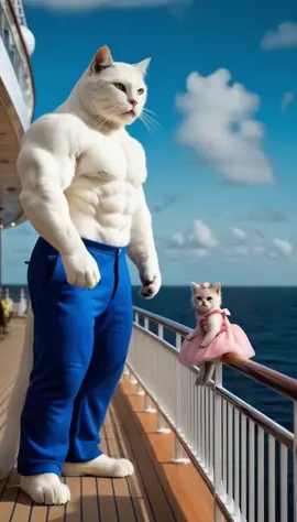 Taby cat saves her little kitten  #cat#ocean 