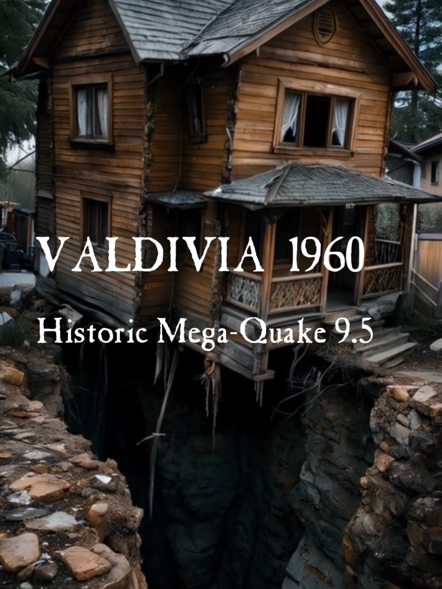 VALDIVIA, 1960 - Historic Mega-Quake 9.5 |  The site of the largest earthquake ever recorded, with a magnitude 9.5 on the Richter scale, on May 22, 1960, Valdivia, Chile. This catastrophic event caused widespread destruction and a devastating tsunami that affected various regions. #history #historytok #earthquake #tsunami #valdivia #chile #fyp @Hailuo AI (MiniMax) 