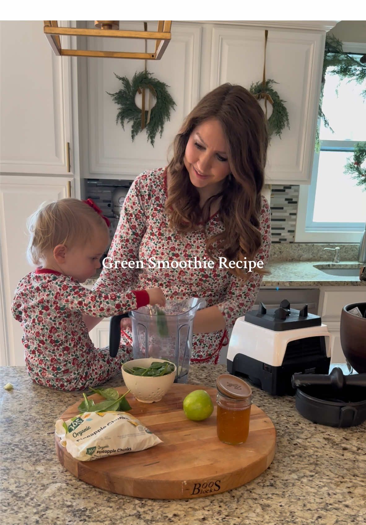 Our family's favorite Green Smoothie Recipe: • 1 green apple, peeled and diced •2 cups baby spinach •10 oz frozen pineapple • 1-2 TBSP honey* • coconut water (enough for desired consistency) •splash of orange juice • I usually add hemp seed but was out Blend everything together adding just enough coconut water to keep it icy and thick. Can also add ice if needed! *Emma is older than 1. Leave out if serving to babies under 1 year but this is a smoothie I usually make for my 9 + 13 year old. #localhoney #healthyrecipes #januaryreset #healthyeating #familyrecipe #greensmoothie #recipesoftiktok #toddlerrecipes 