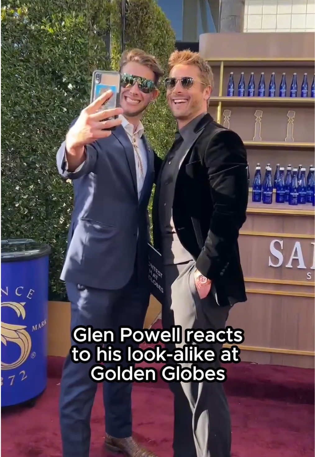 Don't get it twisted, #GlenPowell loved meeting his look-alike. 🤩 #GoldenGlobes #AwardsSeason 