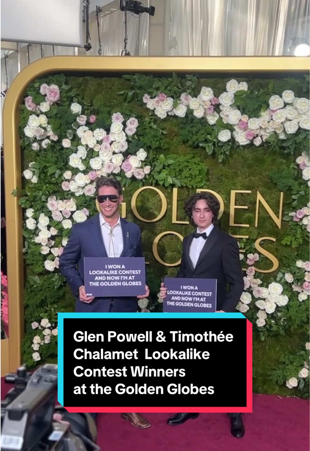 POV: you win a #GlenPowell and #TimotheeChalamet #lookalike contest and now you’re at the #GoldenGlobes. 😎 #GoldenGlobes2025 #RedCarpet 