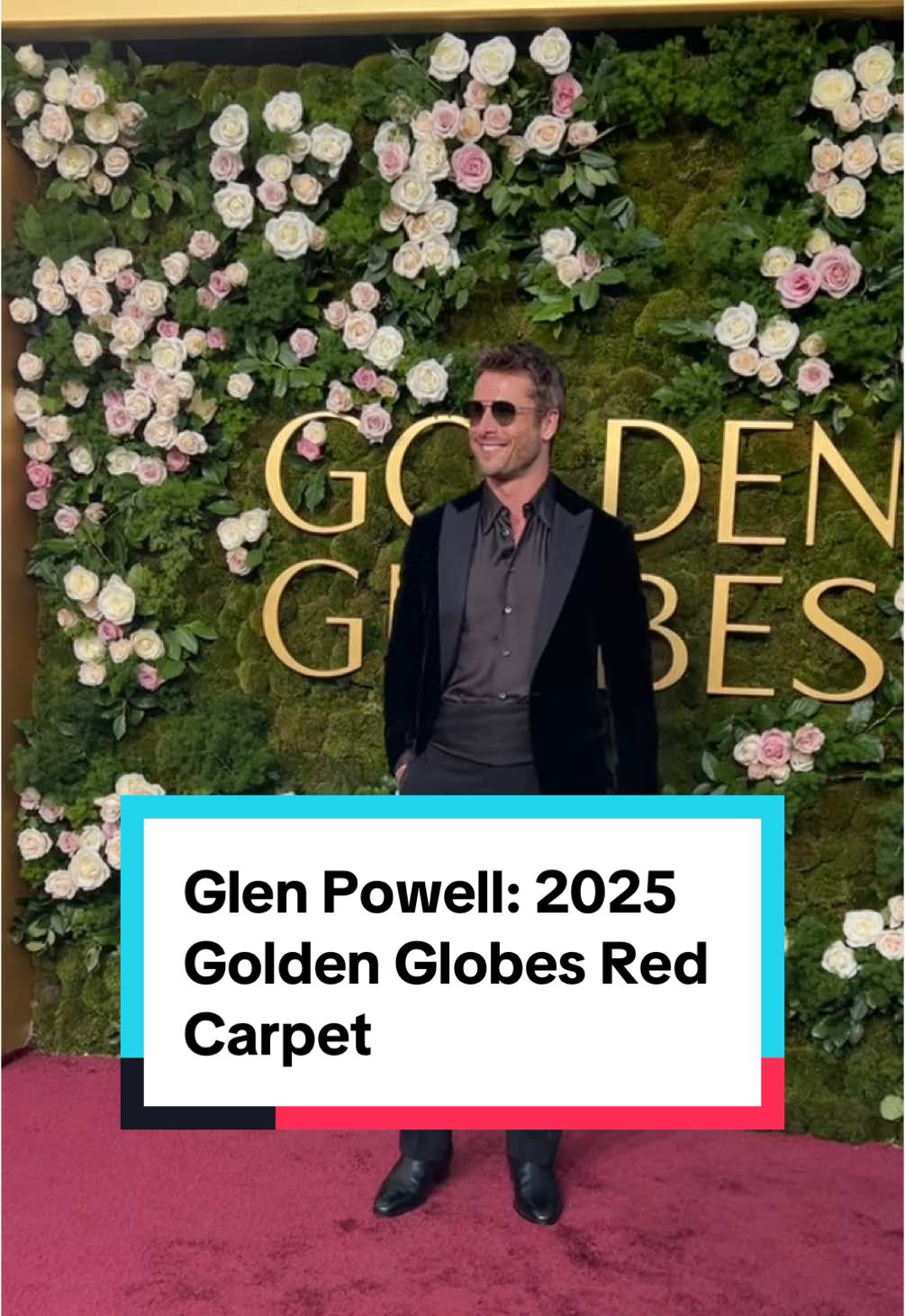 A dapper #GlenPowell touches down at the 2025 #GoldenGlobes.  #topgun #topgunmaverick #hitman #twisters #anyonebutyou #redcarpet 