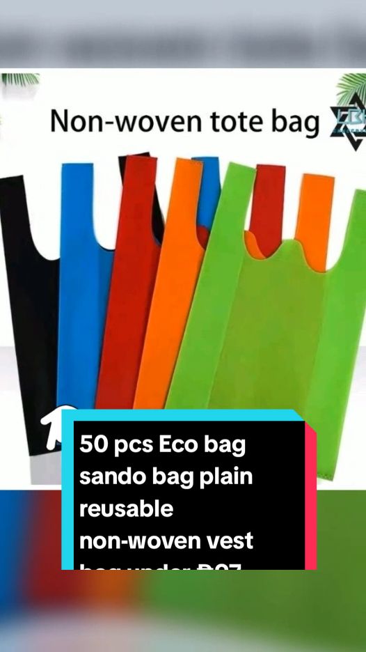 50 pcs Eco bag sando bag plain reusable non-woven vest bag under ₱97 pesos! Don't miss out! Tap the link below! #ecobag #TikTokShop #tiktokfinds #TikTokFashion #tiktokph #tiktokaffiliate #LearnOnTikTok 