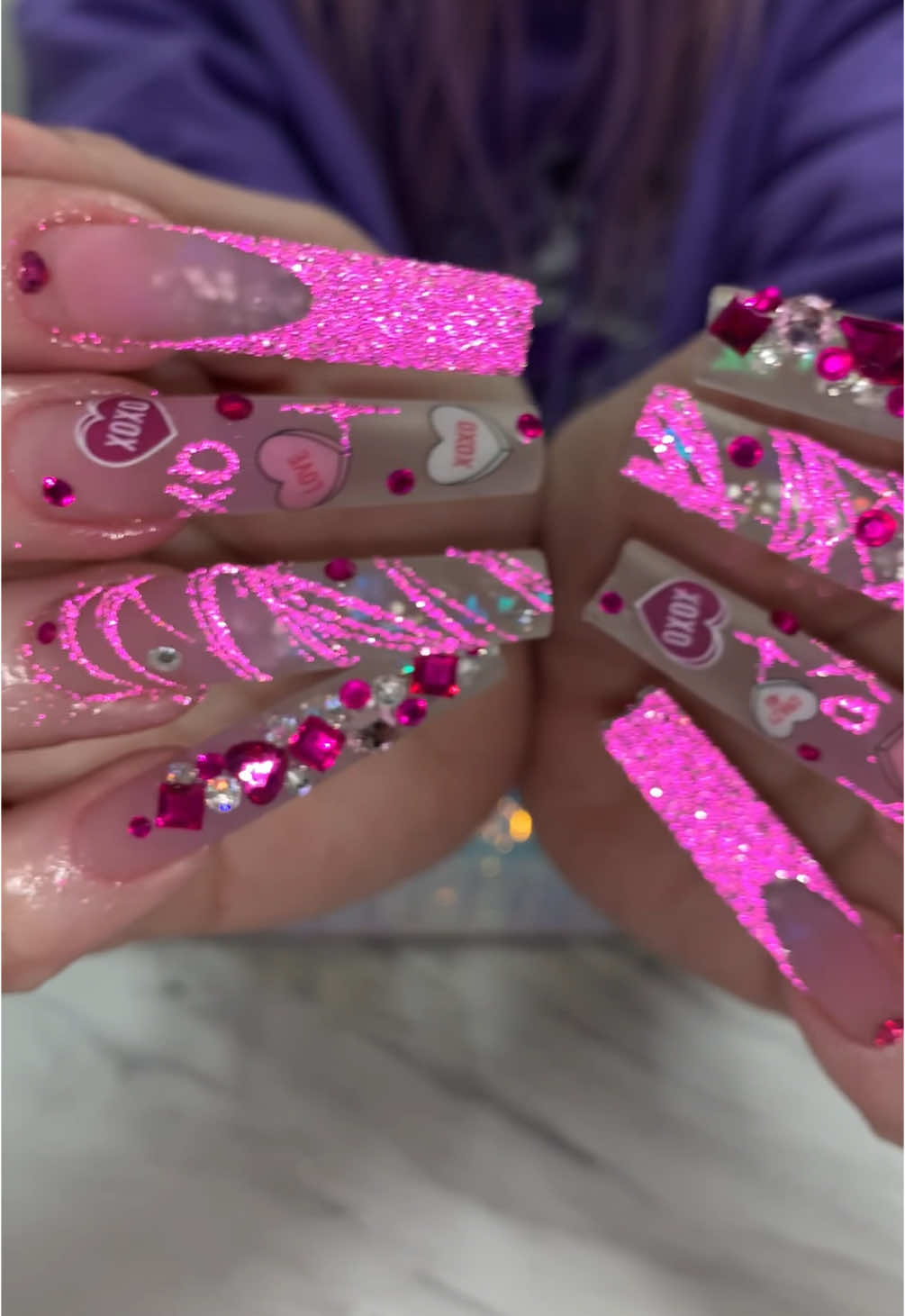 #valentines Pink set💕✨ #riyaproducts used : Clear Spider gel , Reflective Loose glitter #barbiepink  💕 Nail sticker #heart  💕 Rubber base coat  💎 Fuchsia Crystal Mix  🛍️𝗦𝗵𝗼𝗽 𝗡𝗼𝘄 𝗥𝗶𝘆𝗮𝘀𝗡𝗮𝗶𝗹𝘀.𝗰𝗼𝗺 . . #nailpro #fashion #nails #nail#nft #makeuptutorial #nailsofinstagram #fyp#reels#valentinesnails #nailmegazine #wakeupandmakeup #cle #cleveland