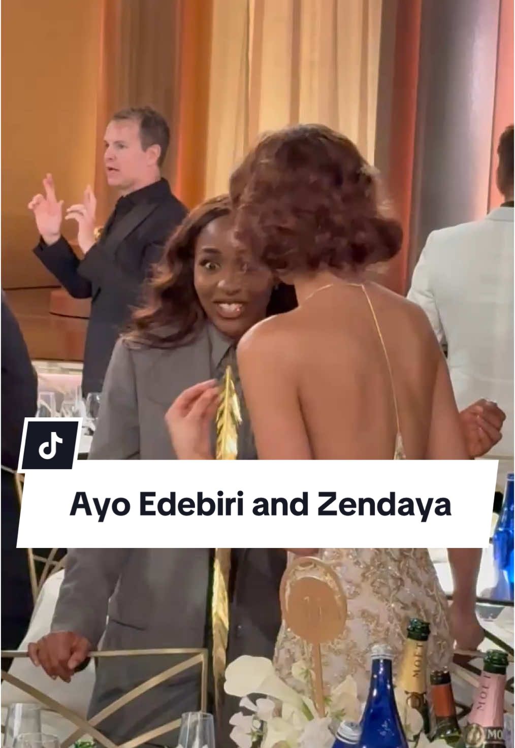 This moment between Ayo Edebiri and Zendaya at the #GoldenGlobes is unbearably cute. 🥹 #AwardsSeason